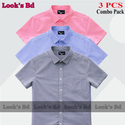 Premium Quality 100% Oxford Cotton Fabric Short Sleeve Shirt For Men's - ASH, SKY BLUE & PINK.