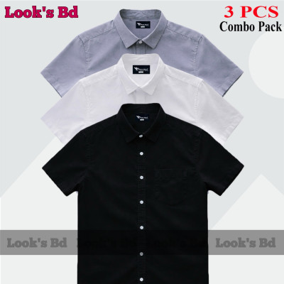Premium Quality 100% Oxford Cotton Fabric Short Sleeve Shirt For Men's - BLACK, WHITE & ASH.