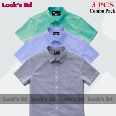 Premium Quality 100% Oxford Cotton Fabric Short Sleeve Shirt For Men's - ASH, SKY BLUE & PINK.