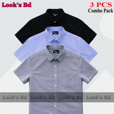 Premium Quality 100% Oxford Cotton Fabric Short Sleeve Shirt For Men's - ASH, SKY BLUE & BLACK.