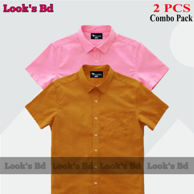 Premium Quality 100% Oxford Cotton Fabric Short Sleeve Shirt For Men's - KATHALI & PINK.