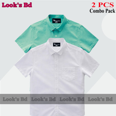 Premium Quality 100% Oxford Cotton Fabric Short Sleeve Shirt For Men's - WHITE & PEST.