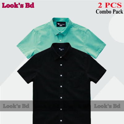 Premium Quality 100% Oxford Cotton Fabric Short Sleeve Shirt For Men's - BLACK & ASH.