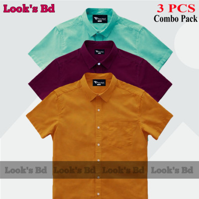 Premium Quality 100% Oxford Cotton Fabric Short Sleeve Shirt For Men's - KATHALI, MAROON & PEST.