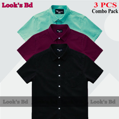 Premium Quality 100% Oxford Cotton Fabric Short Sleeve Shirt For Men's - BLACK, MAROON & PEST.