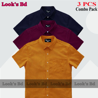 Premium Quality 100% Oxford Cotton Fabric Short Sleeve Shirt For Men's - KATHALI, MAROON & NAVY BLUE.