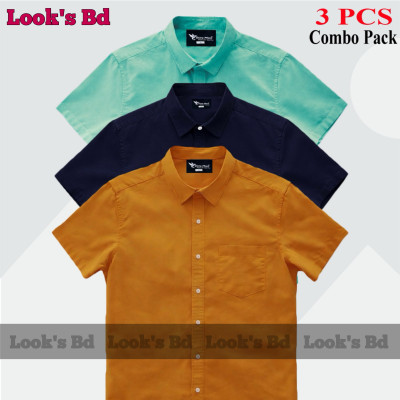 Premium Quality 100% Oxford Cotton Fabric Short Sleeve Shirt For Men's - KATHALI, NAVY BLUE & PEST.