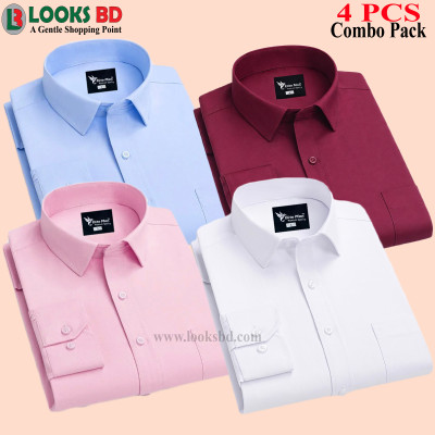 4 Pes Combo Premium Quality Formal Shirt - গোলাপি, সাদা, আকাশি & মেরুন.