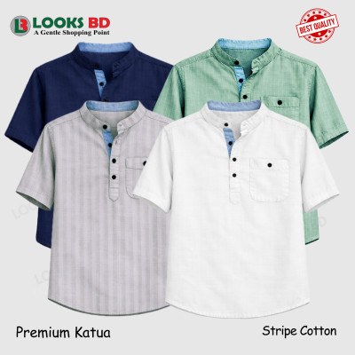 Stripe Cotton Fabrics Premium Quality Katua -  ASH, WHITE, NAVY BLUE & LEMON.