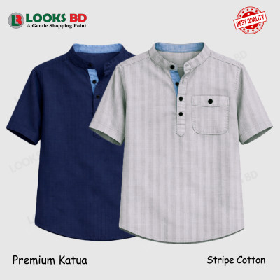 Stripe Cotton Fabrics Premium Quality Katua - NAVY BLUE & ASH.