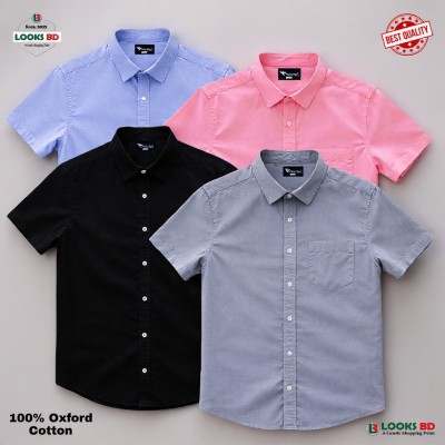 4 Pes Combo Short Sleeve Shirt - SKY, PINK, ASH & BLACK.