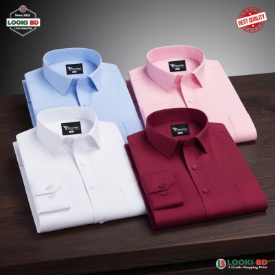 4 Pes Combo Premium Quality Formal Shirt - মেরুন, সাদা, আকাশি & গোলাপি।