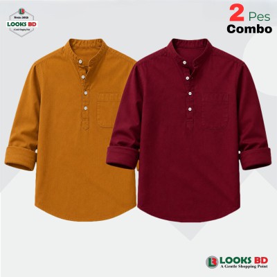 100% Oxford Cotton Fabric Full Sleeve Katua - KATHALI & MAROON.
