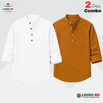100% Oxford Cotton Fabric Full Sleeve Katua - KATHALI & WHITE.