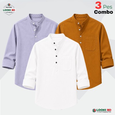 100% Oxford Cotton Fabric Full Sleeve Katua -  ASH, KATHALI & WHITE.