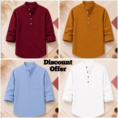 100% Oxford Cotton Fabric Full Sleeve Katua -  WHITE, MAROON, SKY BLUE & KATHALI.