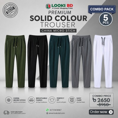 Premium Quality Solid Trouser's- OLIVE, GREEN, BLACK, WHITE  & ASH.