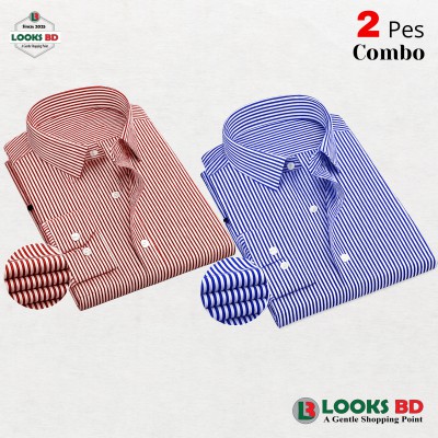 Premium Quality Stripe Formal Shirt -  MAROON & SKY . (STRIPE)