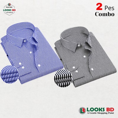 Premium Quality Stripe Formal Shirt -  BLACK & SKY . (STRIPE)