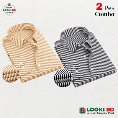 Premium Quality Stripe Formal Shirt -  ORANGE & BLACK. (STRIPE)