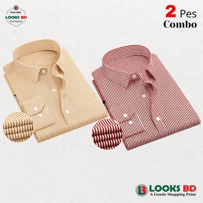 Premium Quality Stripe Formal Shirt -  MAROON & ORANGE. (STRIPE)