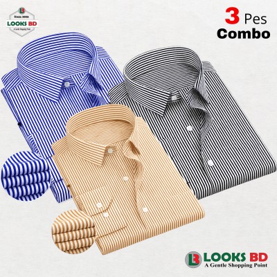 Premium Quality Stripe  Formal Shirt - SKY, ORANGE & BLACK.  (STRIPE)