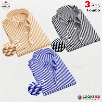 Premium Quality Stripe  Formal Shirt - SKY, ORANGE & BLACK.  (STRIPE)