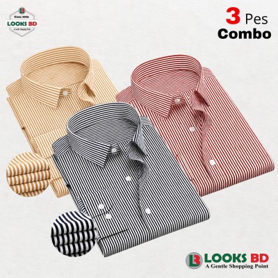 Premium Quality Stripe  Formal Shirt - MAROON, ORANGE & BLACK.  (STRIPE)