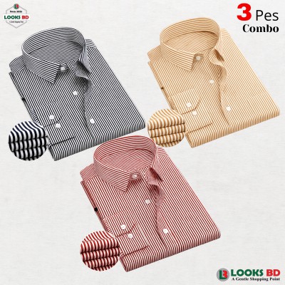 Premium Quality Stripe  Formal Shirt - MAROON, ORANGE & BLACK.  (STRIPE)