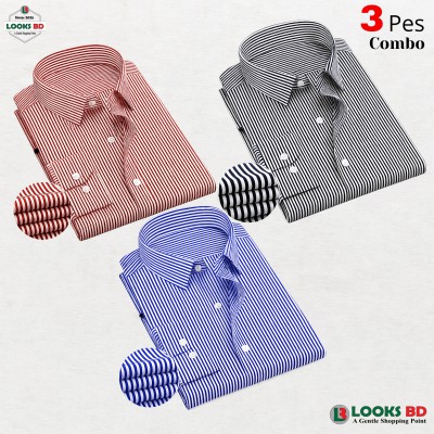 Premium Quality Stripe  Formal Shirt - MAROON, SKY & BLACK.  (STRIPE)