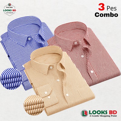 Premium Quality Stripe  Formal Shirt - MAROON, ORANGE & SKY.  (STRIPE)
