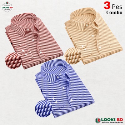 Premium Quality Stripe  Formal Shirt - MAROON, ORANGE & SKY.  (STRIPE)