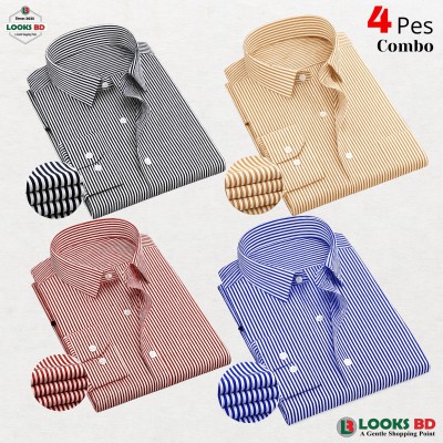 Premium Quality Stripe  Formal Shirt - SKY, ORANGE, BLACK & MAROON. (STRIPE)