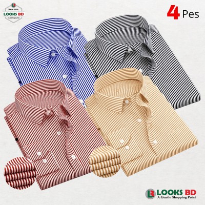 Premium Quality Stripe  Formal Shirt - SKY, ORANGE, BLACK & MAROON. (STRIPE)