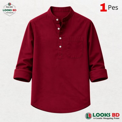 100% Oxford Cotton Fabric Full Sleeve Katua -  MAROON.