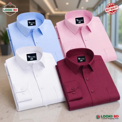 4 Pes Combo Premium Quality Formal Shirt - মেরুন, সাদা, আকাশি & গোলাপি।