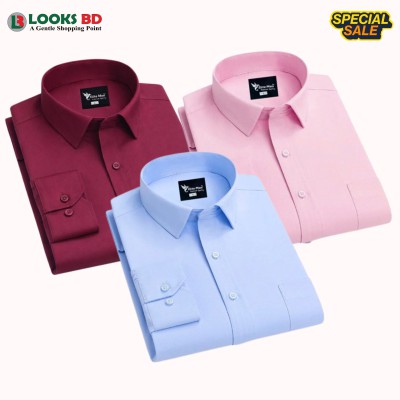 3 Pes Combo Premium Quality Formal Shirt - আকাশি, মেরুন & গোলাপি।