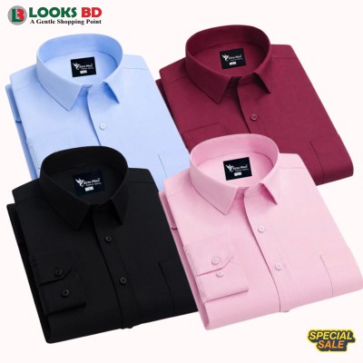 4 Pes Combo Premium Quality Formal Shirt - গোলাপি, মেরুন, আকাশি & কালো.