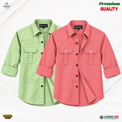 2 Pcs Combo Premium Quality Double Pocket Shirt - LEMON & PINK.