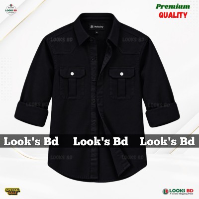 Premium Quality Double Pocket Shirt - BLACK.