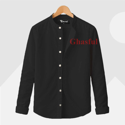 Embroidered Band Collar Shirt - Black main image 0
